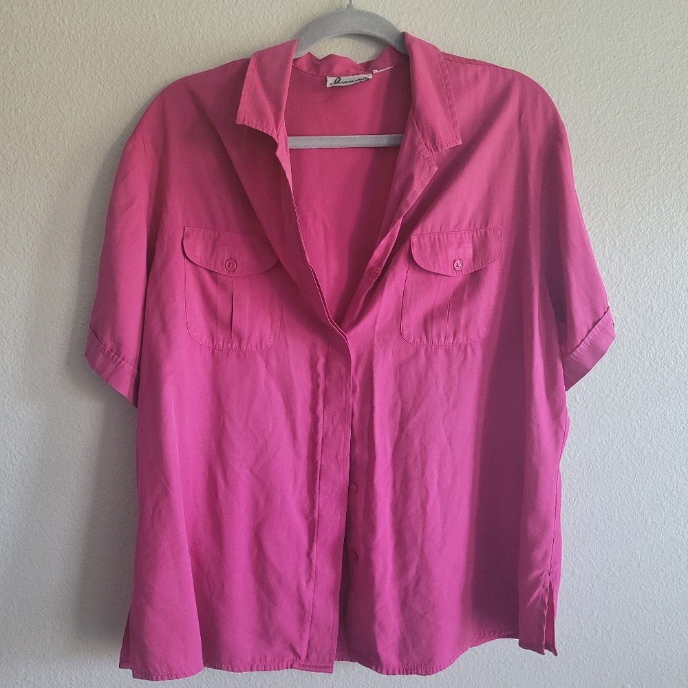 Vintage 80s Shirt Pink Short Sleeved Collared Button Down